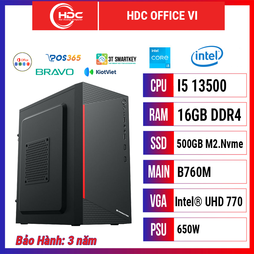 PC HDC OFFICE VI CPU i5 13500 – RAM 16GB DDR4 – SSD 500GB Nvme M.2 – MAIN B760M - UHD Graphics